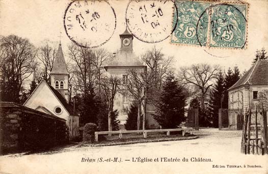 Carte postale ancienne : Eglise et entrée du château